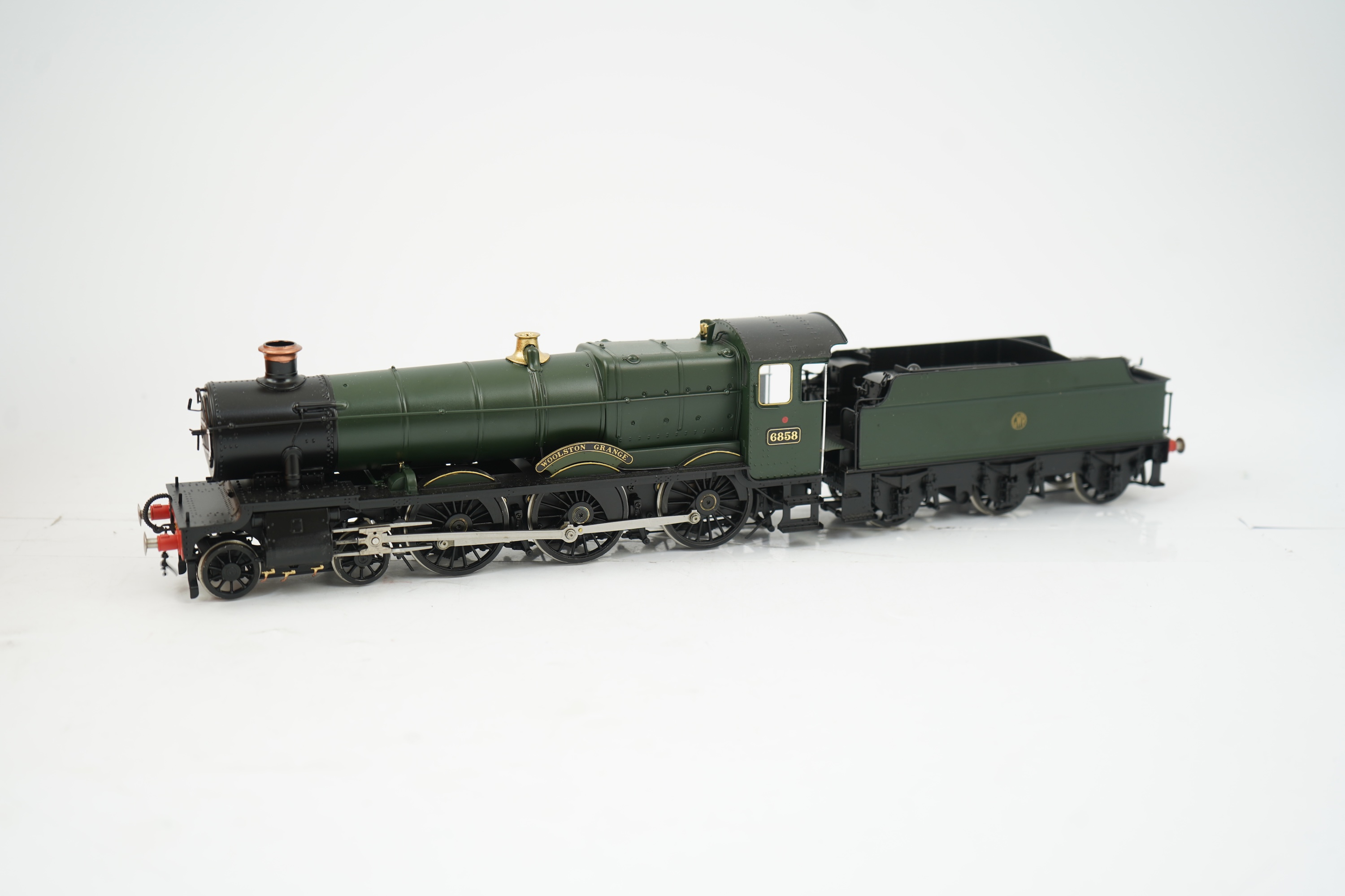 An 0 gauge Finescale Brass (by SanCheng, China) model of GWR Grange Class, Woolston Grange, 6858, 4-6-0 tender locomotive, powered for two rail operation, with original box.